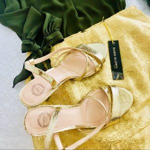 Gold snake-print sandals